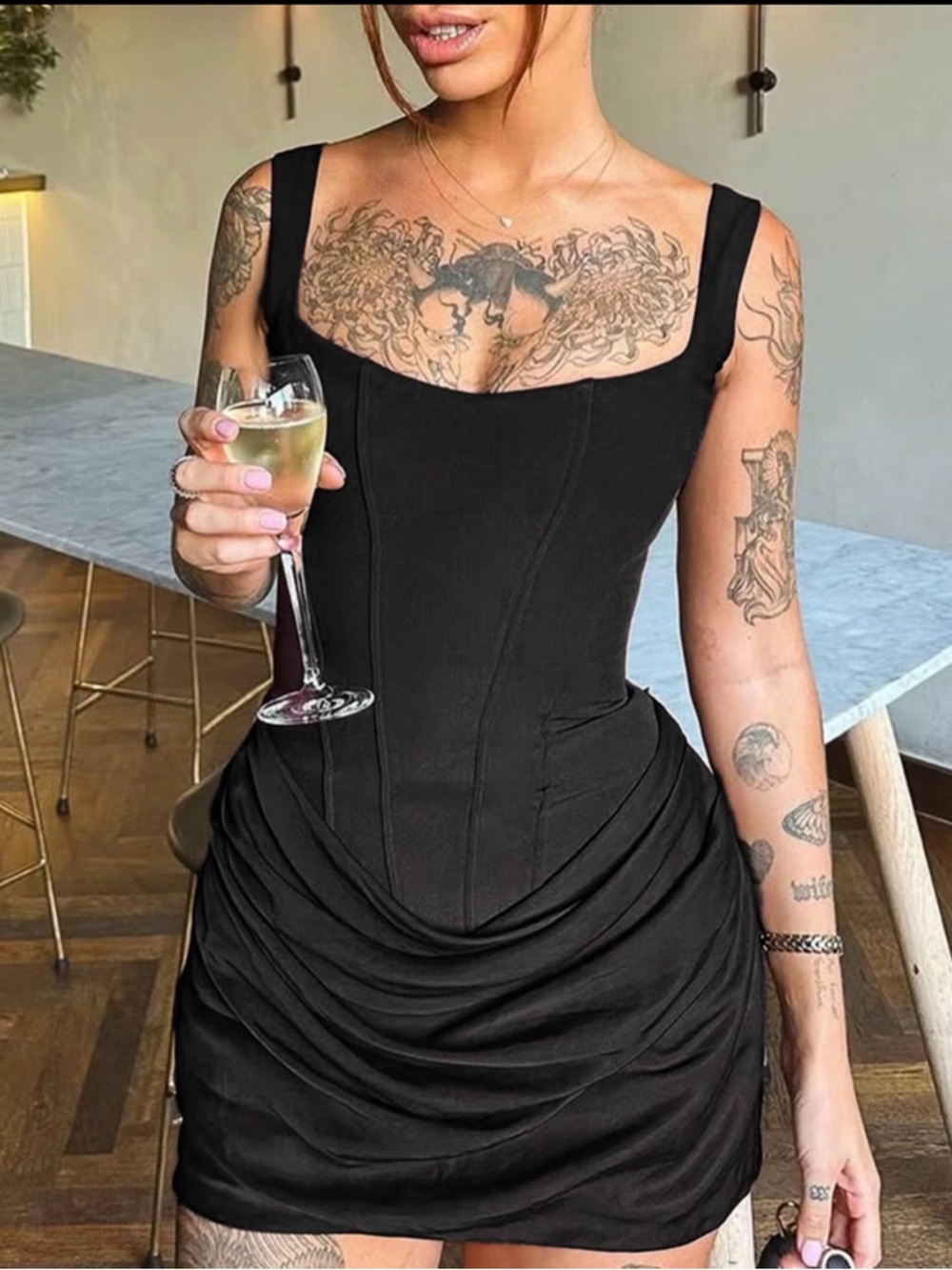 Boned corset black mini dress, size XL, new with packaging